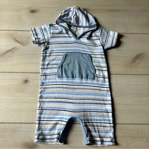 NWOT 100% Pima Cotton Feather Baby Hooded Striped Blue and White Kids Romper